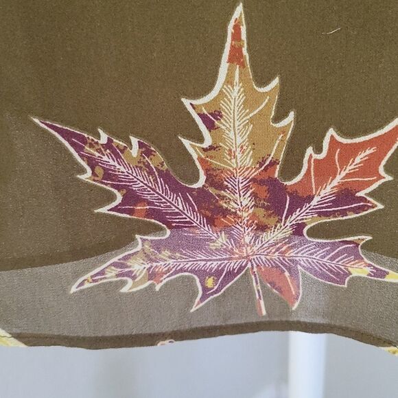 Large womens green fall theme sleeveless blouse BoHo flowy - Picture 3 of 10